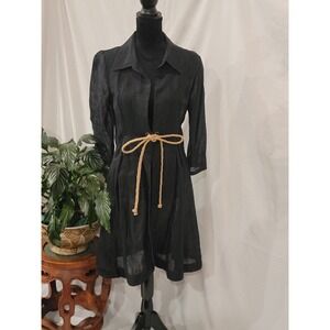 Soft Surroundings Black 100% Linen Shirt Dress Rope Tie Waist XS